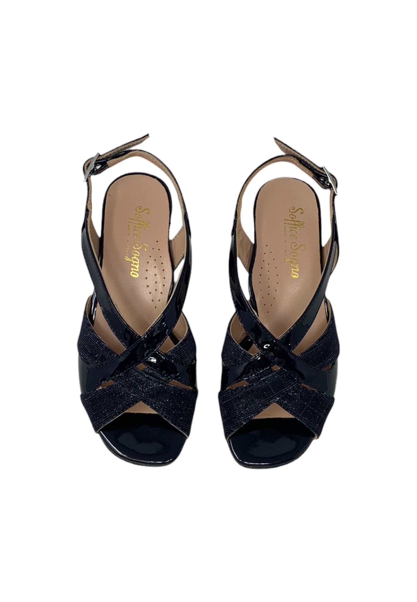 Sandalo con tacco SOFFICE SOGNO E23510T vernice blu - galassia notte donna