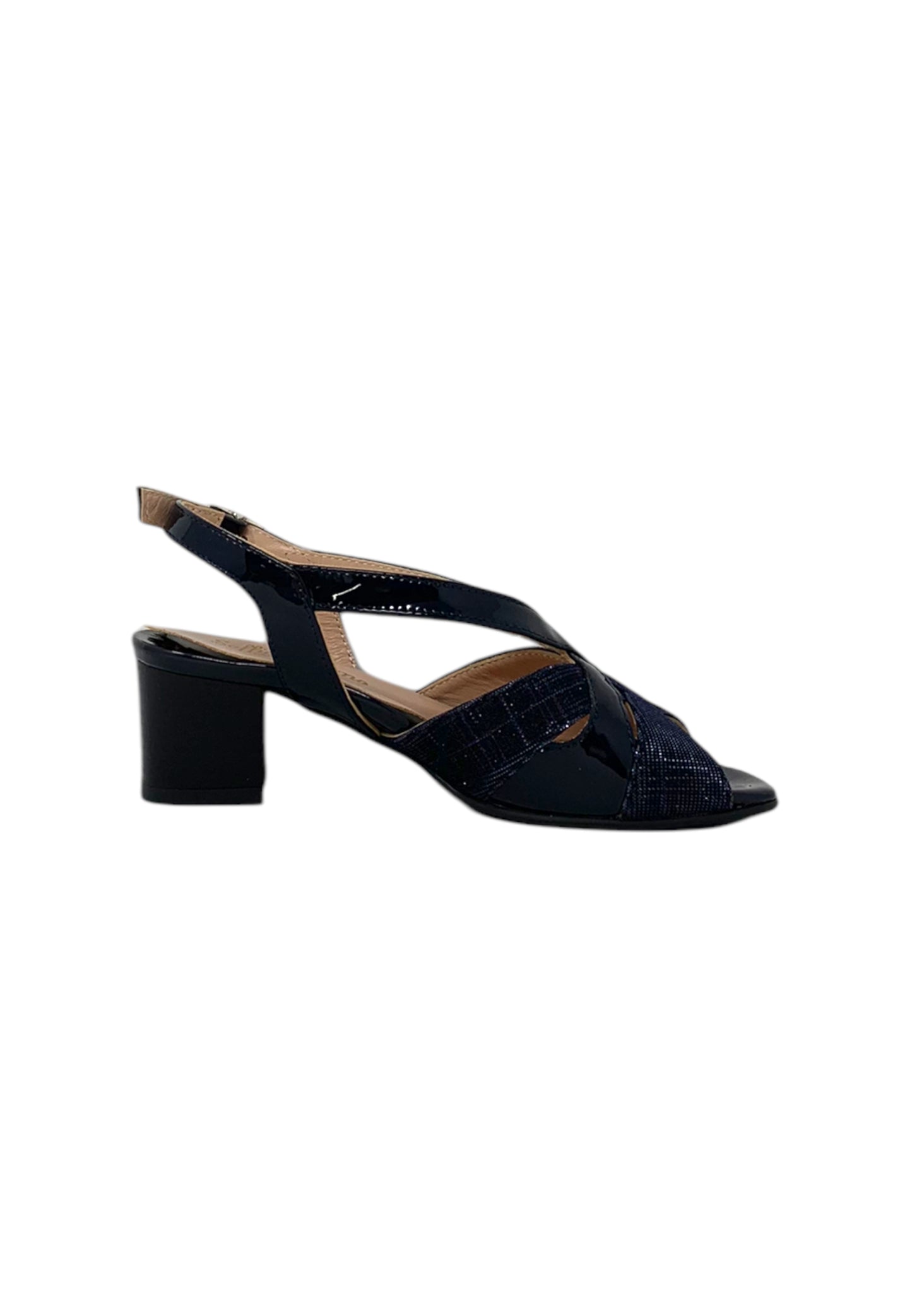 Sandalo con tacco SOFFICE SOGNO E23510T vernice blu - galassia notte donna