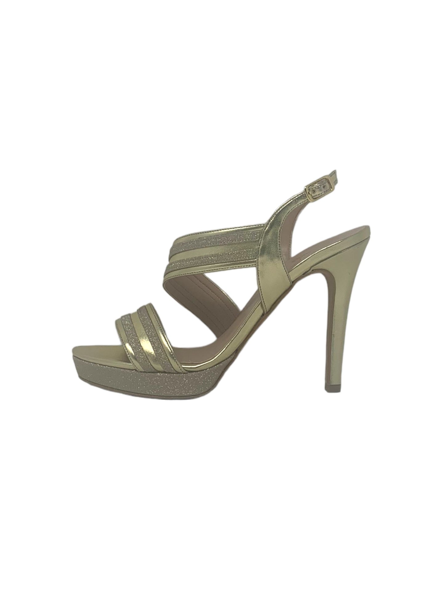Sandalo col tacco JOEL A7348 MICROGLITTER PLATINO donna