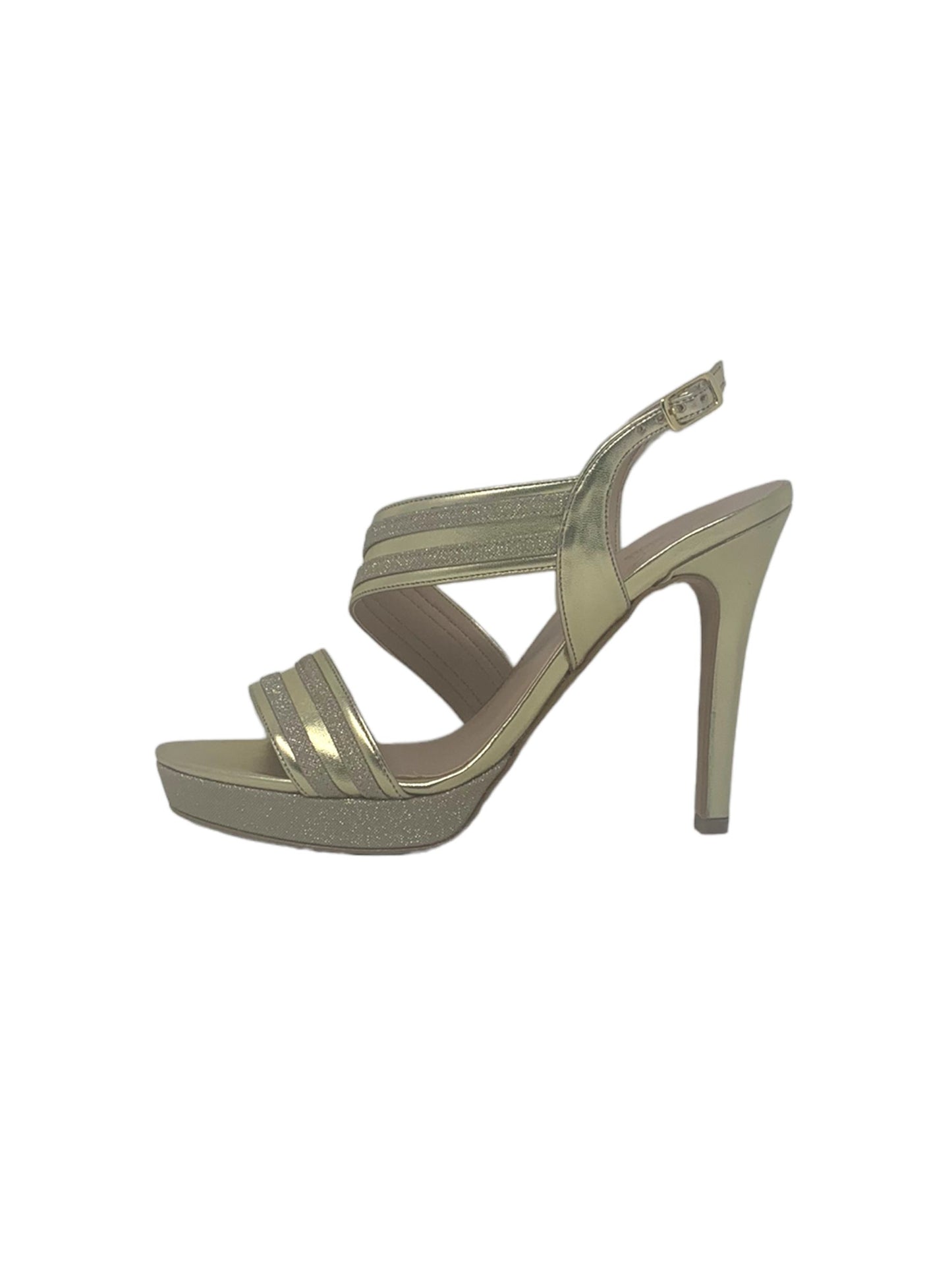 Sandalo col tacco JOEL A7348 MICROGLITTER PLATINO donna