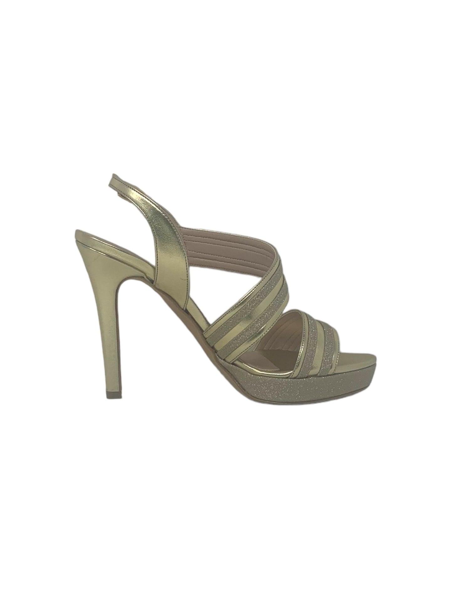 Sandalo col tacco JOEL A7348 MICROGLITTER PLATINO donna