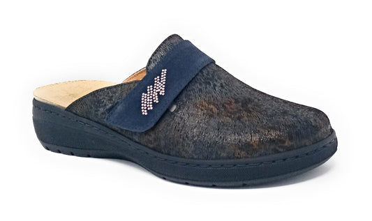 pantofola comfort 8418 bronzo velour blu donna