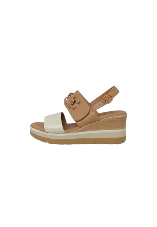 Sandali con zeppa REPO 20216-E6 AVORIO CAMEL donna