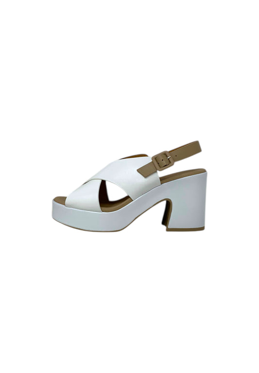 Sandali con tacco REPO 57274-E5 BIANCO BEIGE donna